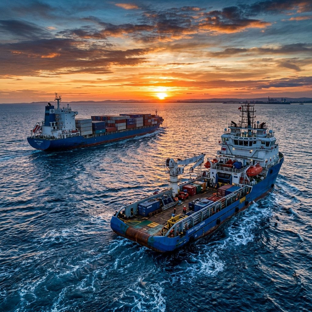 Offshore support vessel at sea